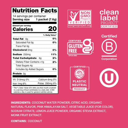 Cure Hydration | Plant-Based Electrolyte Drink Mix | No Added Sugar | FSA & HSA | Dehydration Relief Powder Made with Coconut Water | Non-GMO | Vegan | Pouch of 14 Packets - Berry Pomegranate