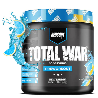 REDCON1 Total War Pre Workout Powder, Blue Lemonade - Beta Alanine + Citrulline Malate Keto Friendly Preworkout for Men & Women with 320mg of Caffeine - Fast Acting (30 Servings) Nirvana Guru