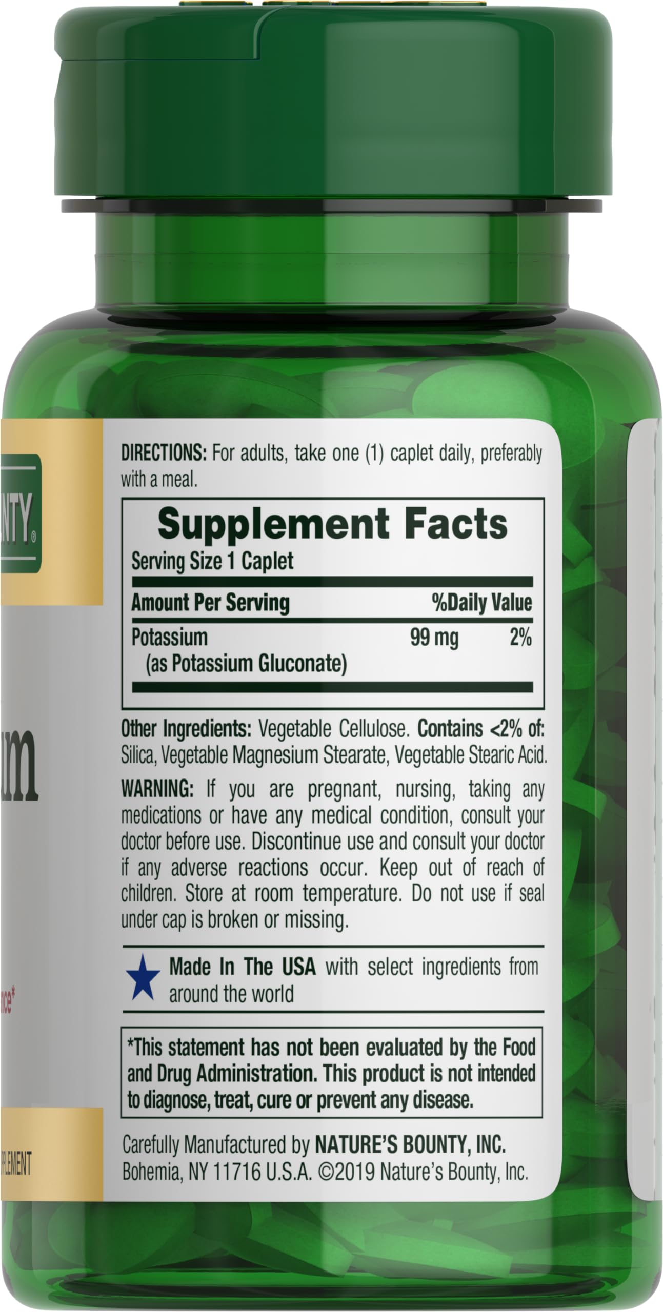 Nature's Bounty Potassium 99mg, Supports Fluid Balance and Muscle Activity, Involved in Normal Heart Function, Potassium Gluconate Dietary Supplement, Gluten Free, 1 Per Day, 100 Vegetarian Caplets Nirvana Guru