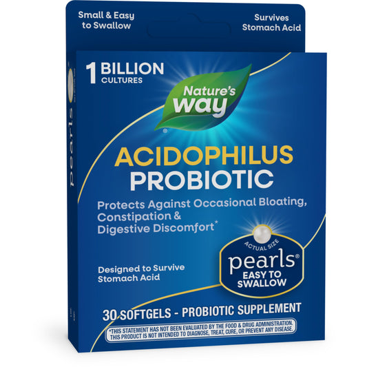 Nature's Way Acidophilus Probiotic Pearls, Supports Digestive Balance and Gut Health*, Protects Against Occasional Constipation and Bloating*, 1 Billion Live Cultures, 90 Softgels (Packaging May Vary) - Nirvana Guru
