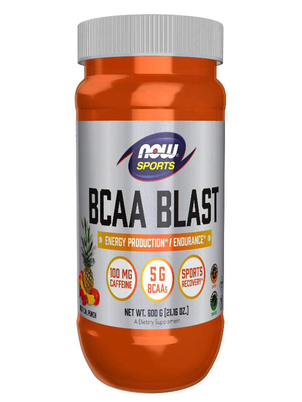 NOW Foods Sports Nutrition, BCAA Blast Powder, 5 g BCAA, 100 mg Caffeine, Tropical Punch, 600-Grams - Nirvana Guru