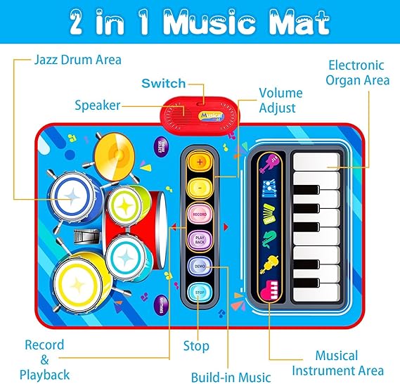Baby Toys for 1 Year Old: Baby Musical Mat Toddler Toys Age 1-2 - 2 in 1 Piano Drum Babies Play Mat - Infant Music Toy 12-18 Months Babies Birthday Valentines Gifts for 1 2 3 Year Old Boys Girls nirvanaguru