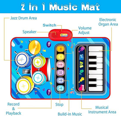 Baby Toys for 1 Year Old: Baby Musical Mat Toddler Toys Age 1-2 - 2 in 1 Piano Drum Babies Play Mat - Infant Music Toy 12-18 Months Babies Birthday Valentines Gifts for 1 2 3 Year Old Boys Girls nirvanaguru