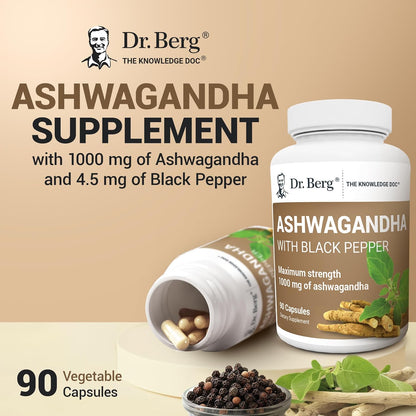 Dr. Berg Ashwagandha Capsules 1000mg - Includes Ashwagandha Root with Black Pepper from Bioperine - Ashwagandha Supplements 90 Capsules - Nirvana Guru