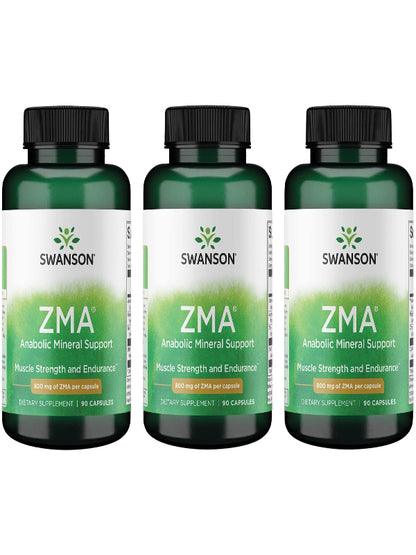 Swanson ZMA - Energy, Metabolism, and Muscle Recovery Support for Men and Women - Anabolic Mineral Support for Athletes Combining Zinc and Magnesium with Vitamin B6 - (90 Capsules, 800mg Each) 3 Pack Nirvana Guru
