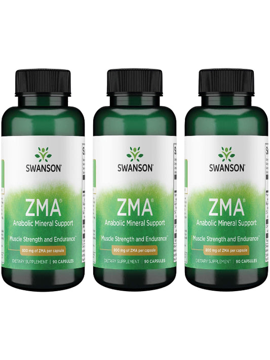 Swanson ZMA - Energy, Metabolism, and Muscle Recovery Support for Men and Women - Anabolic Mineral Support for Athletes Combining Zinc and Magnesium with Vitamin B6 - (90 Capsules, 800mg Each) 3 Pack Nirvana Guru