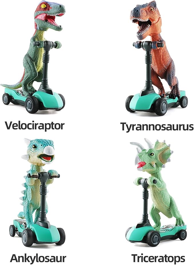 DINOBROS Dinosaur Scooter Toys Pull Back Cars Mini Finger Kick Scooters Boy Toy Age 3 4 5 6, Dino Gift Sets for Kids 4-Pack nirvanaguru