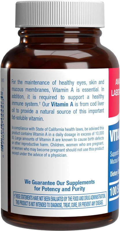 Vitamin A 10000 IU Softgels - Clinical Formula Vitamin A Supplement from Cod Liver Oil with Broad Spectrum Retinoids for Eye Care Vision Support & Reproductive Health - Made in The USA - 100 Servings Nirvana Guru
