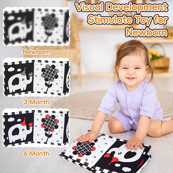 Cawgug Black and White High Contrast Baby Toys for Newborn Brain Development Tummy Time Soft Book Babies 0-3 6-12 Months Montessori Learning Activities Infant and Sensory Visual Stimulation Toys nirvanaguru