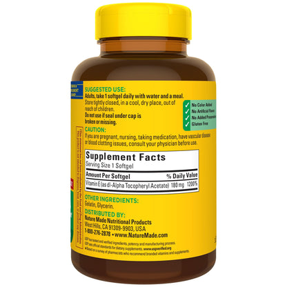 Nature Made Vitamin E 180 mg (400 IU) dl-Alpha, Dietary Supplement for Antioxidant Support, 300 Softgels, 300 Day Supply - Nirvana Guru