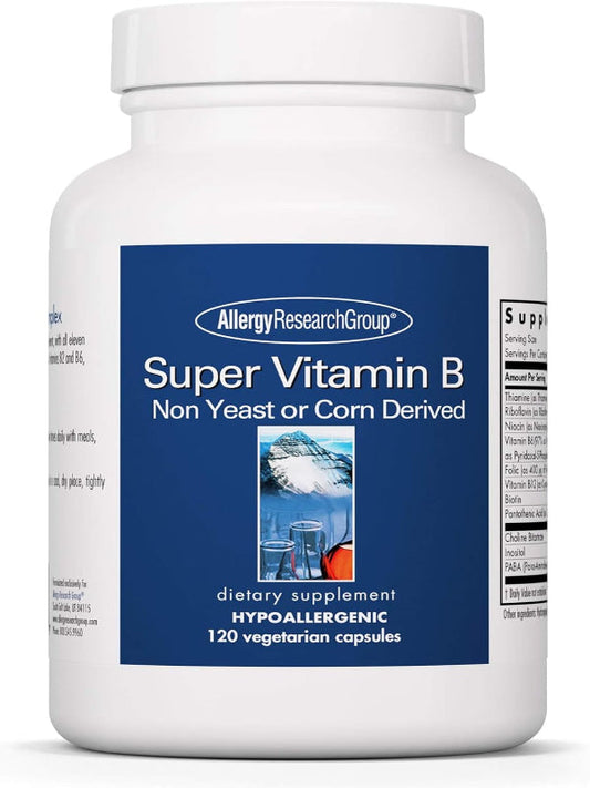 Allergy Research Group Super Vitamin B Supplement - B Vitamin Complex for Men & Women, with Vitamin B12 and B6, Vegetarian Capsules - 120 Count Nirvana Guru