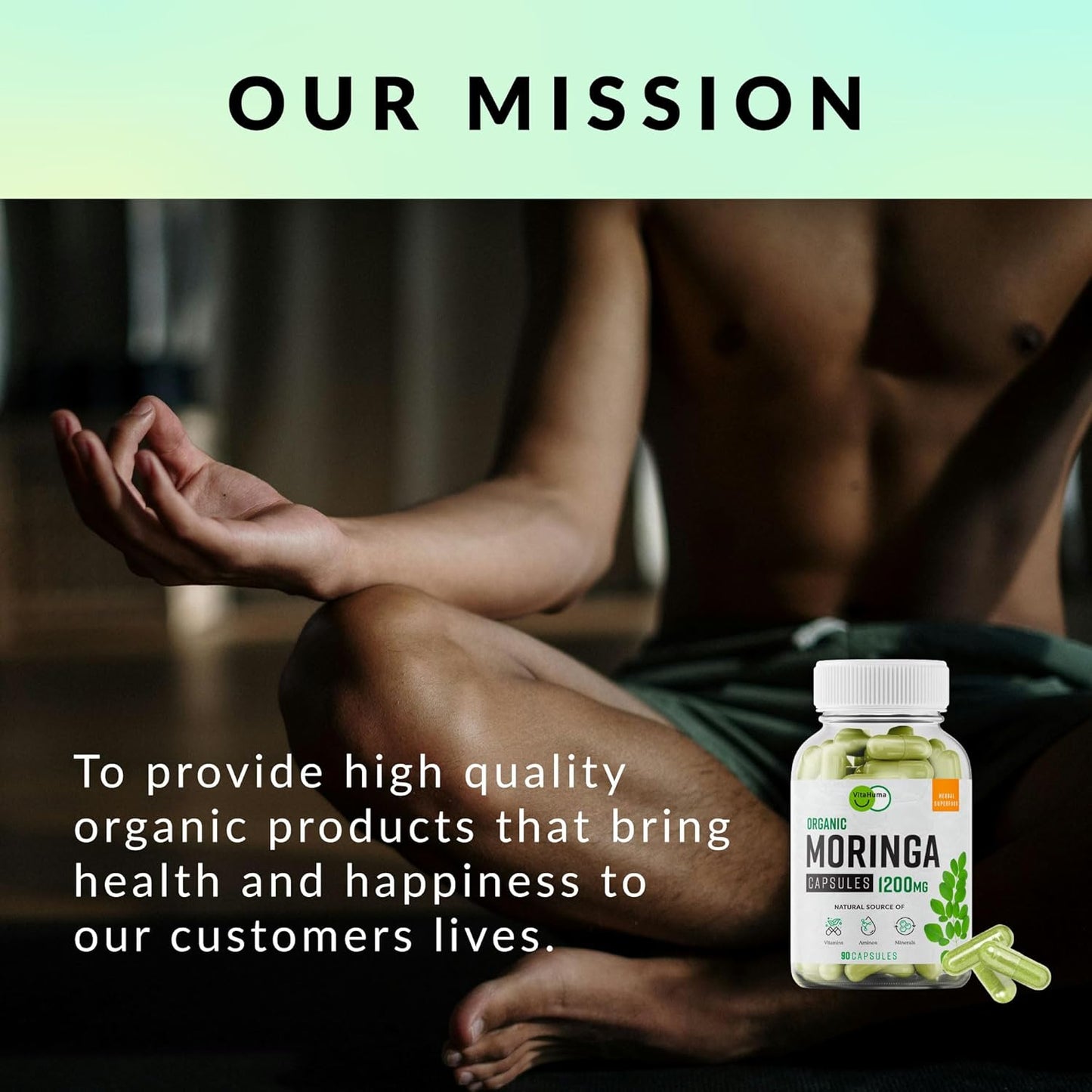 Organic Moringa, Nutrient-Dense Antioxidant Support with Vitamin C, A, E, Calcium, Potassium, Iron, Magnesium, Protein & Amino Acids for Hydration & Energy, Vegan, 1200 MG Per Serving, 90 CT