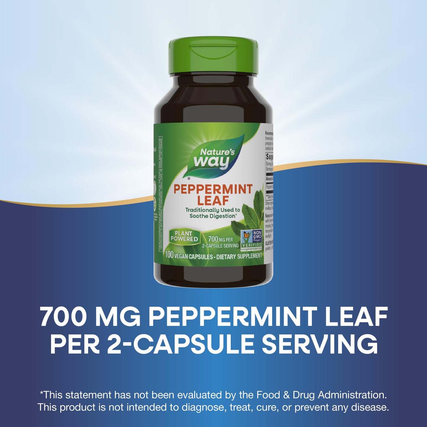 Nature's Way Peppermint Leaf, Traditionally Used to Soothe Digestion*, 700 mg per 2-Capsule Serving, Non-GMO Project Verified, 100 Vegan Capsules (Packaging May Vary) - Nirvana Guru