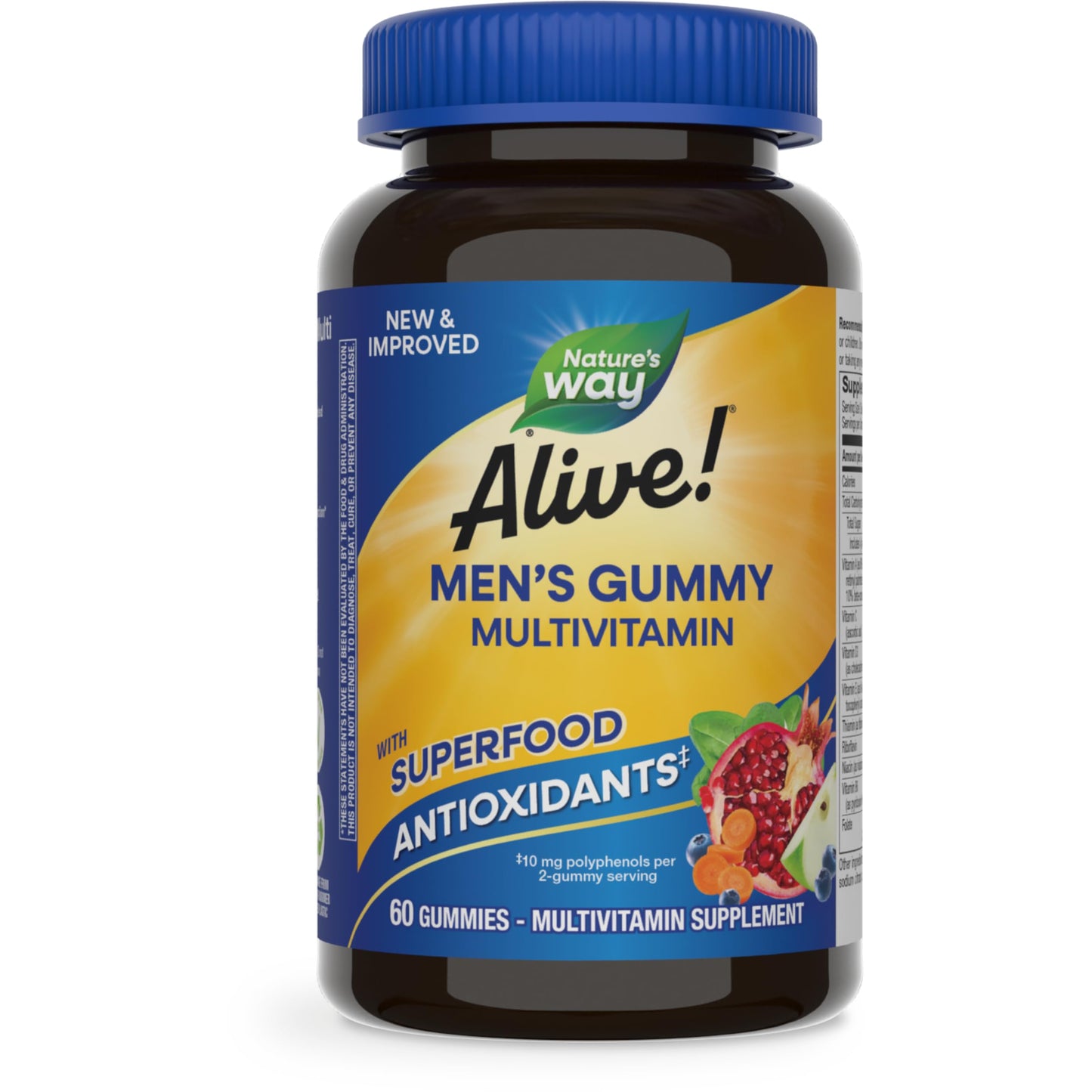 Nature's Way Alive! Men's Gummy Multivitamin, Supports Energy Metabolism*, Muscle Function*, Superfood Antioxidants(1), B-Vitamins, Vegetarian, Fruit Flavored, 60 Gummies (Packaging May Vary) - Nirvana Guru