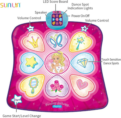 SUNLIN Dance Mat - Dance Mixer Rhythm Step Play Mat - Dance Game Toy Gift for Kids Girls Boys - Dance Pad with LED Lights, Adjustable Volume, Built-in Music, 3 Challenge Levels (3-12 Years Old) Nirvana Guru