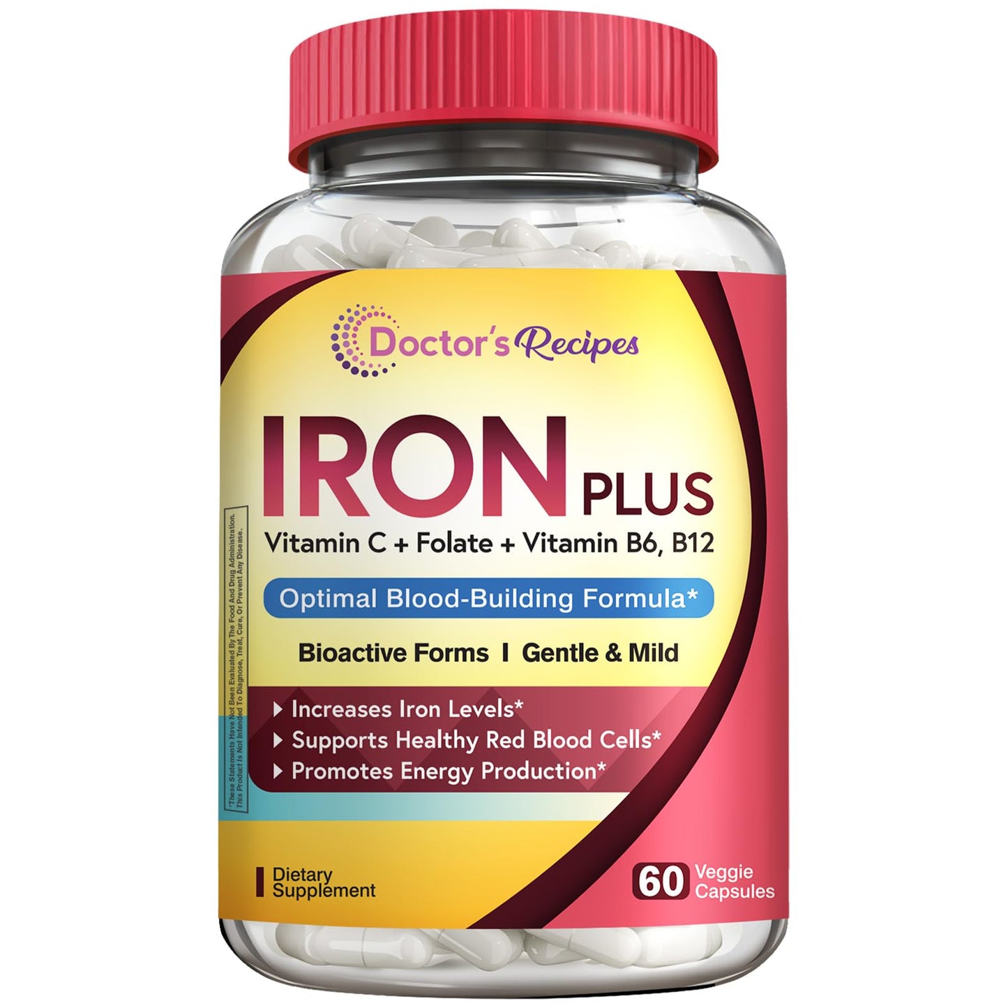 Doctor's Recipes Iron Supplement 65 mg with Vitamin C - Maximized Absorption, Stomach Friendly & High Potency Iron Pills for Red Blood Cells Formation & Immunity Health - Vegan Non-GMO 60 Iron Tablets Nirvana Guru