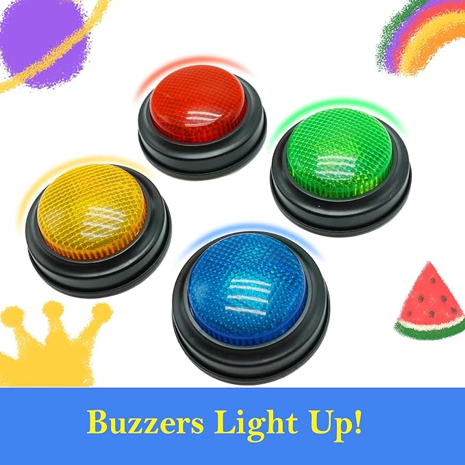 Set of 4 Buzzers for Trivia Games, Answer Buzzers for Classroom, Family Feud Jeopardy Buzzer, Game Buzzers with Lights and Sound for Classroom, Game Show Buzzer Buttons nirvanaguru