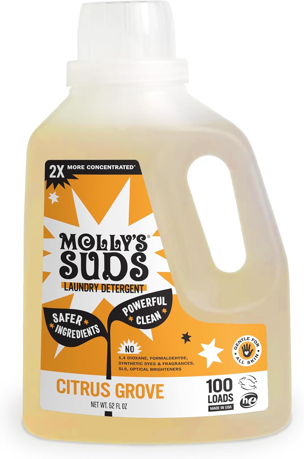 Molly's Suds Liquid Laundry Detergent | Clean Laundry Detergent Soap for Sensitive Skin | 2x Concentrated, High Efficiency (HE) | Unscented - 100 Loads Nirvana Guru