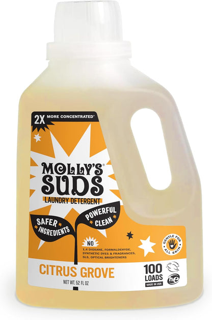 Molly's Suds Liquid Laundry Detergent | Clean Laundry Detergent Soap for Sensitive Skin | 2x Concentrated, High Efficiency (HE) | Unscented - 100 Loads Nirvana Guru