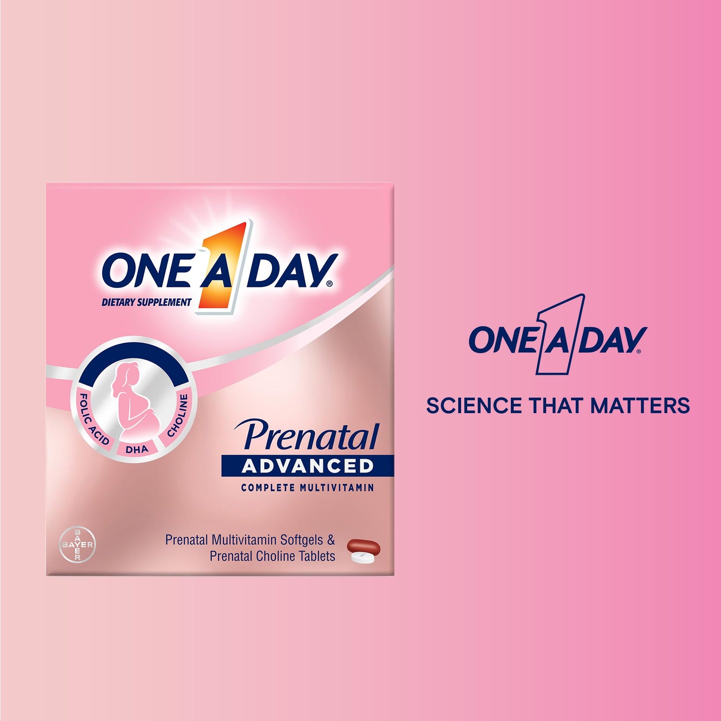 ONE A DAY Women’s Prenatal Advanced Complete Multivitamin with Brain Support* with Choline, Folic Acid, Omega-3 DHA & Iron for Pre, During & Post Pregnancy, 60+60 Ct (120 Total) (Packaging May Vary) Nirvana Guru