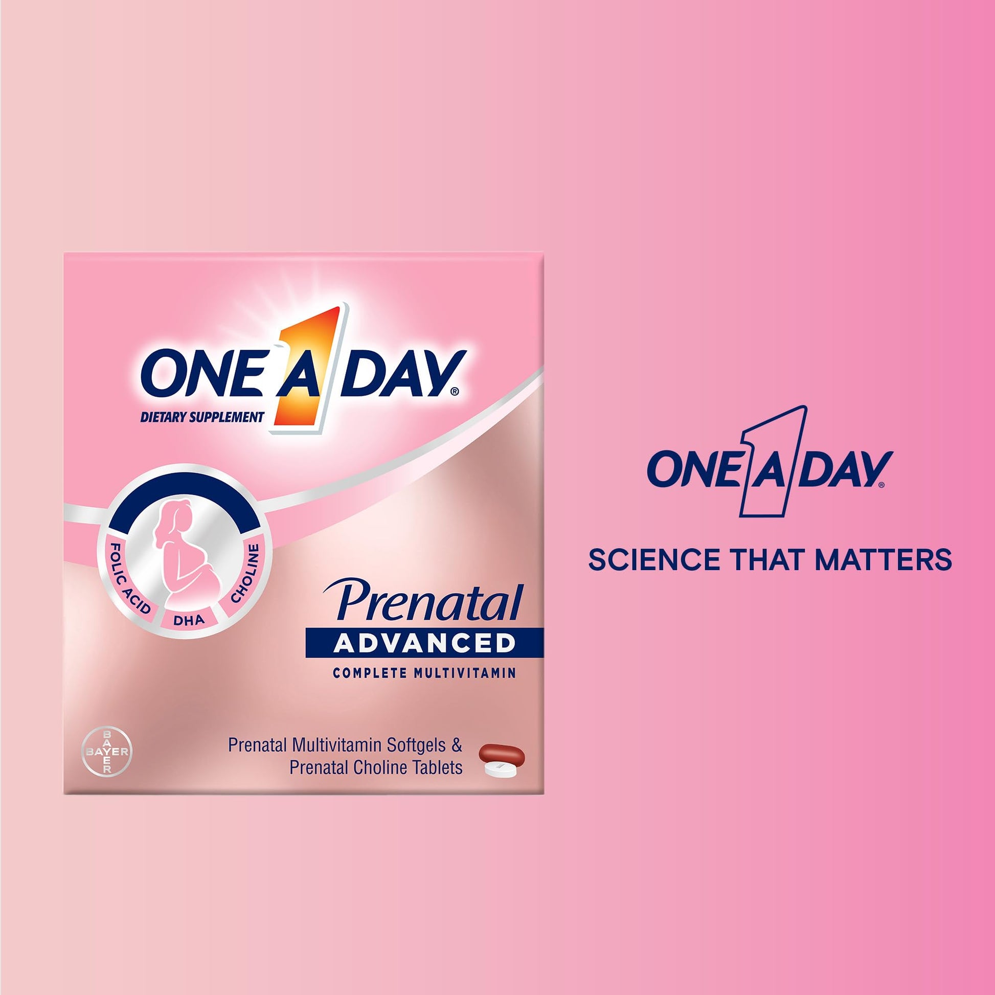 ONE A DAY Women’s Prenatal Advanced Complete Multivitamin with Brain Support* with Choline, Folic Acid, Omega-3 DHA & Iron for Pre, During & Post Pregnancy, 60+60 Ct (120 Total) (Packaging May Vary) Nirvana Guru