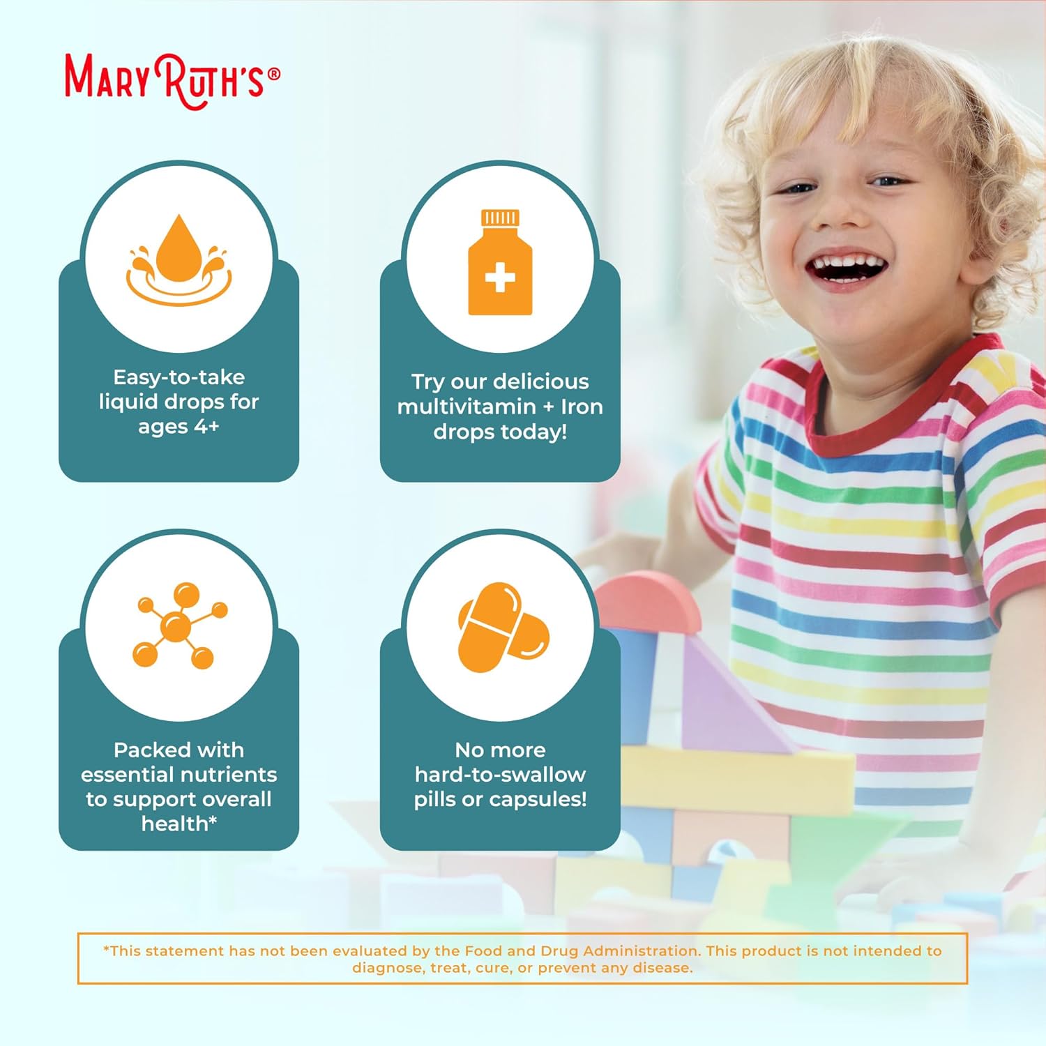 MaryRuth Organics Multivitamin & Multimineral with Iron for Toddlers | USDA Organic | Sugar Free | Multivitamin Liquid Drops for Kids Ages 1-3 | Immune Support | Vegan | Non-GMO | 2 Fl Oz - Nirvana Guru