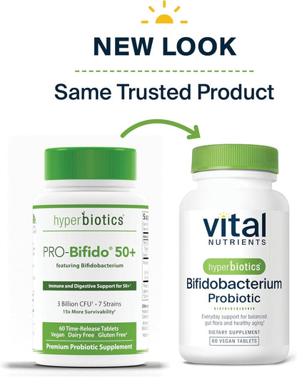 Hyperbiotics Vital Nutrients Bifidobacterium Probiotic | 7 Targeted Strains | Supports Immune and Digestive Health for Older Adults | Shelf-Stable | Vegan | 60 Tablets - Nirvana Guru