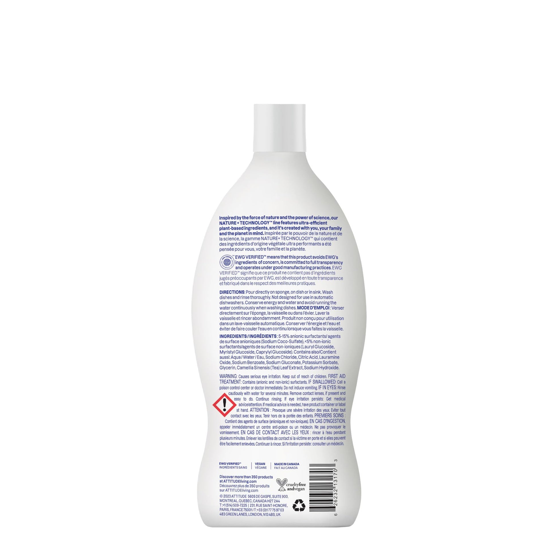 ATTITUDE Dish Soap, EWG Verified, Plant-Based & Vegan Dishwashing Liquid, Naturally Derived, Unscented, 23.7 Fl Oz Nirvana Guru