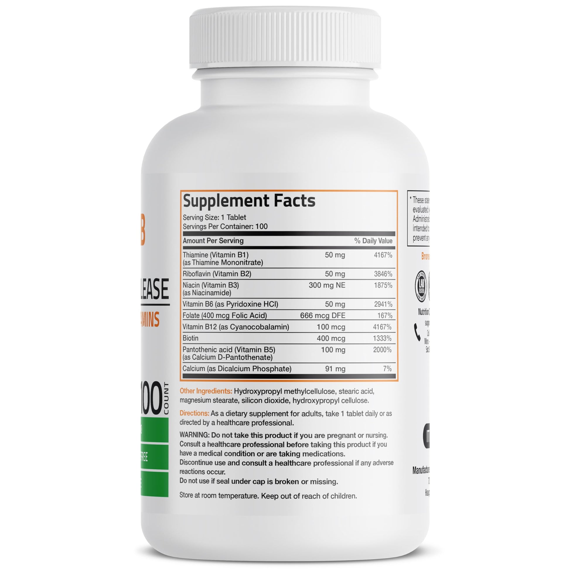 Bronson Super B Vitamin B Complex Sustained Slow Release (Vitamin B1, B2, B3, B6, B9 - Folic Acid, B12) Contains All B Vitamins 60 Tablets Nirvana Guru