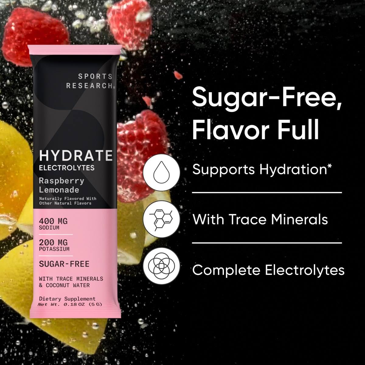 Sports Research® Hydrate Electrolytes Powder Packets - Sugar-Free & Naturally Flavored with Vitamins, Minerals, and Coconut Water - Supports Hydration - 32 Packets - Variety Pack - Nirvana Guru