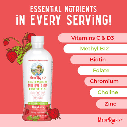 MaryRuth's Liquid Morning Multivitamin Essentials+ | Vitamin A C D E B6 B12 Biotin Zinc | Mens Womens Multivitamin | Immune Support | Beauty | Sugar Free | Vitamins for Ages 1+ | Vegan | 32 Fl Oz - Nirvana Guru