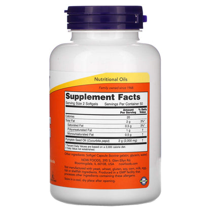 NOW Foods Supplements, Pumpkin Seed Oil 1000 mg with Essential Fatty Acids and Phytosterols, Cold Pressed, 200 Softgels - Nirvana Guru