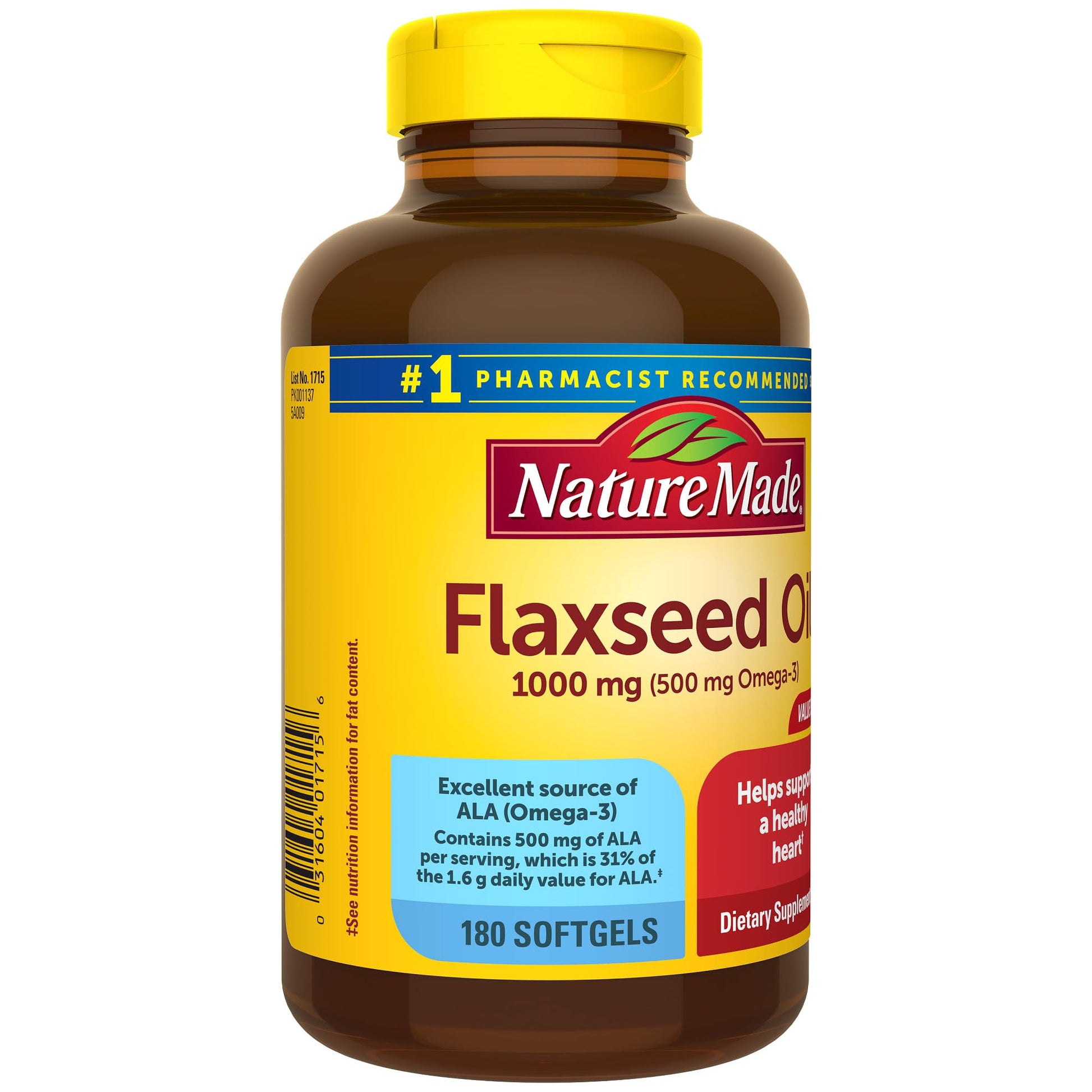 Nature Made Flaxseed Oil 1000 mg, Fish Free Omega 3 Supplement, Dietary Supplement for Heart Health Support, 180 Softgels, 180 Day Supply - Nirvana Guru