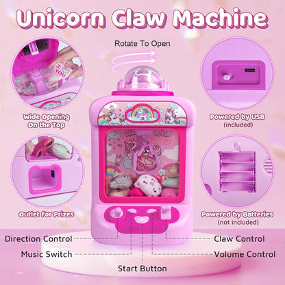 Claw Machine for Kids, Mini Vending Machine Girls Unicorn Toys, Candy Grabber Prize Dispenser with Sound & 20 Mini Plush Toys, Electronic Arcade Game Indoor Toy for Home Party Birthday Gifts Nirvana Guru