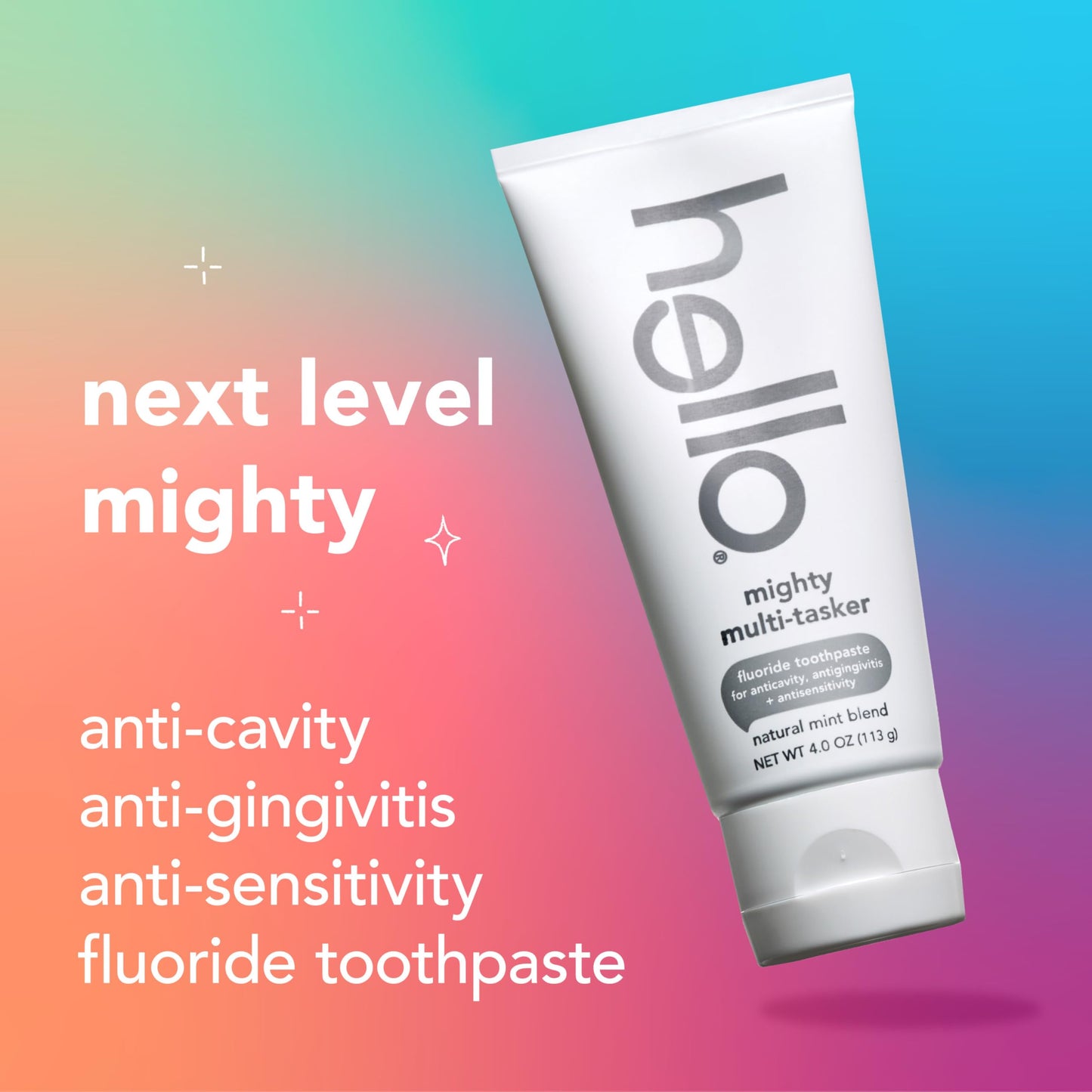 hello Mighty Multitasker Fluoride Toothpaste, 8-in-1 Toothpaste with Minty Flavor, Anticavity, Antigingivitis, Antisensitivity, Strengthens Enamel and Whitens, 2 Pack, 4.0 Oz Tubes Nirvana Guru