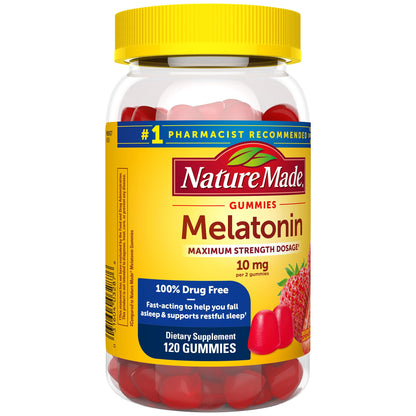 Nature Made Melatonin 10 mg per serving Gummies, Sleep Gummies for Adults Maximum Strength Dosage, 100% Drug Free Sleep Aid, 120 Count, 60 Day Supply - Nirvana Guru