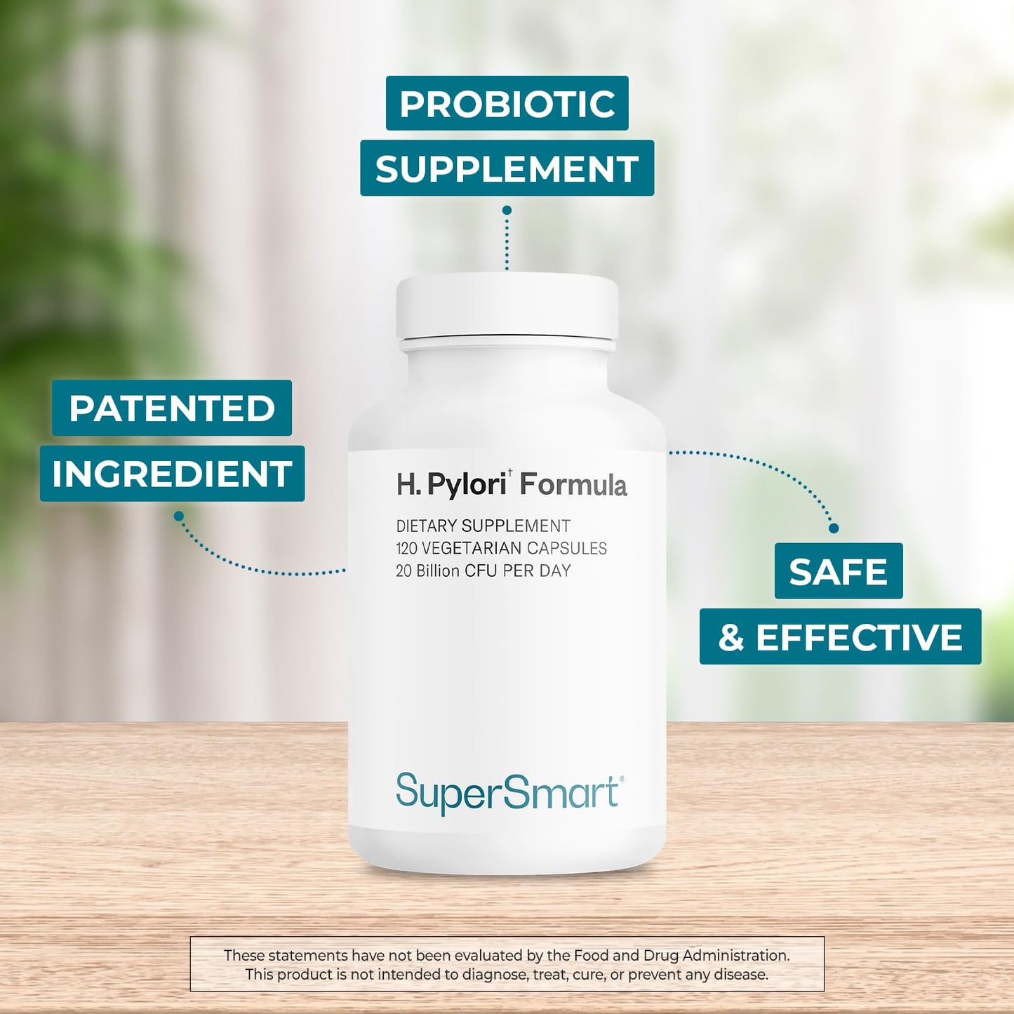 Supersmart H. Pylori Formula 20 Billion CFU per Day (High Potency) - Patented Pylopass Probiotic Lactobacillus Reuteri DSM 17648 Supplement | Non-GMO & Gluten Free - 60 Vegetarian Capsules Nirvana Guru