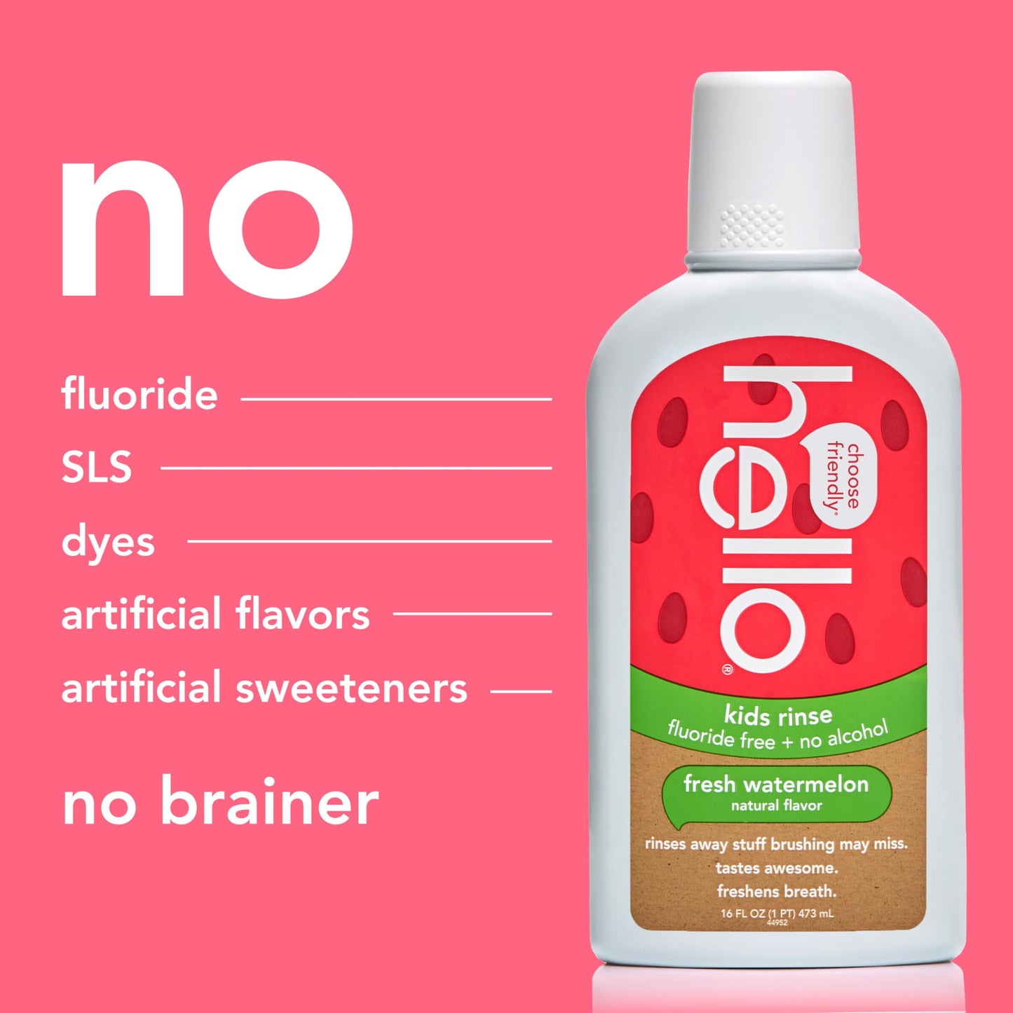 Hello Natural Watermelon Flavor Kids Fluoride Free Rinse, Alcohol Free, Vegan, SLS Free, Mouthwash for Kids Age 6 and Up, 16 Fl Oz (Pack of 3) Nirvana Guru