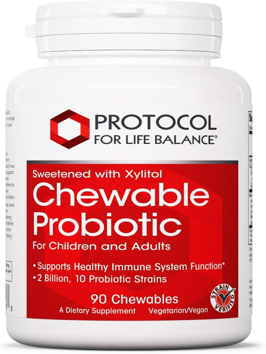 PROTOCOL FOR LIFE BALANCE Chewable Probiotic - 2 Billion CFU - Digestive Health & Immune System Support - Xylitol & Sorbitol - Lactobacillus Rhamnosus Probiotic - Halal & Vegan - 90 Chewables Nirvana Guru