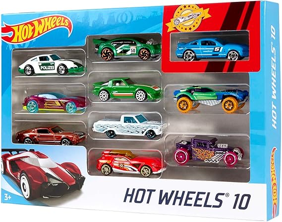 Hot Wheels Toy Cars & Trucks 10-Pack, Set of 10 1:64 Scale Vehicles, Includes Race Cars, Semi, Rescue or Construction Trucks (Styles May Vary) nirvanaguru