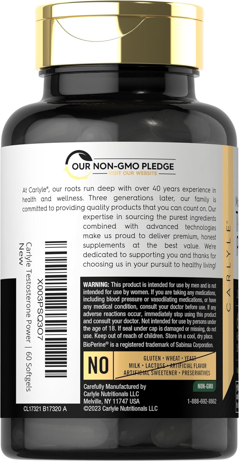 Carlyle Testosterone Supplement for Men | 60 Softgels | for Male Performance | Non-GMO & Gluten Free - Nirvana Guru