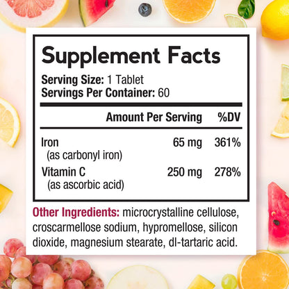 Doctor's Recipes Iron Supplement 65 mg with Vitamin C - Maximized Absorption, Stomach Friendly & High Potency Iron Pills for Red Blood Cells Formation & Immunity Health - Vegan Non-GMO 60 Iron Tablets Nirvana Guru