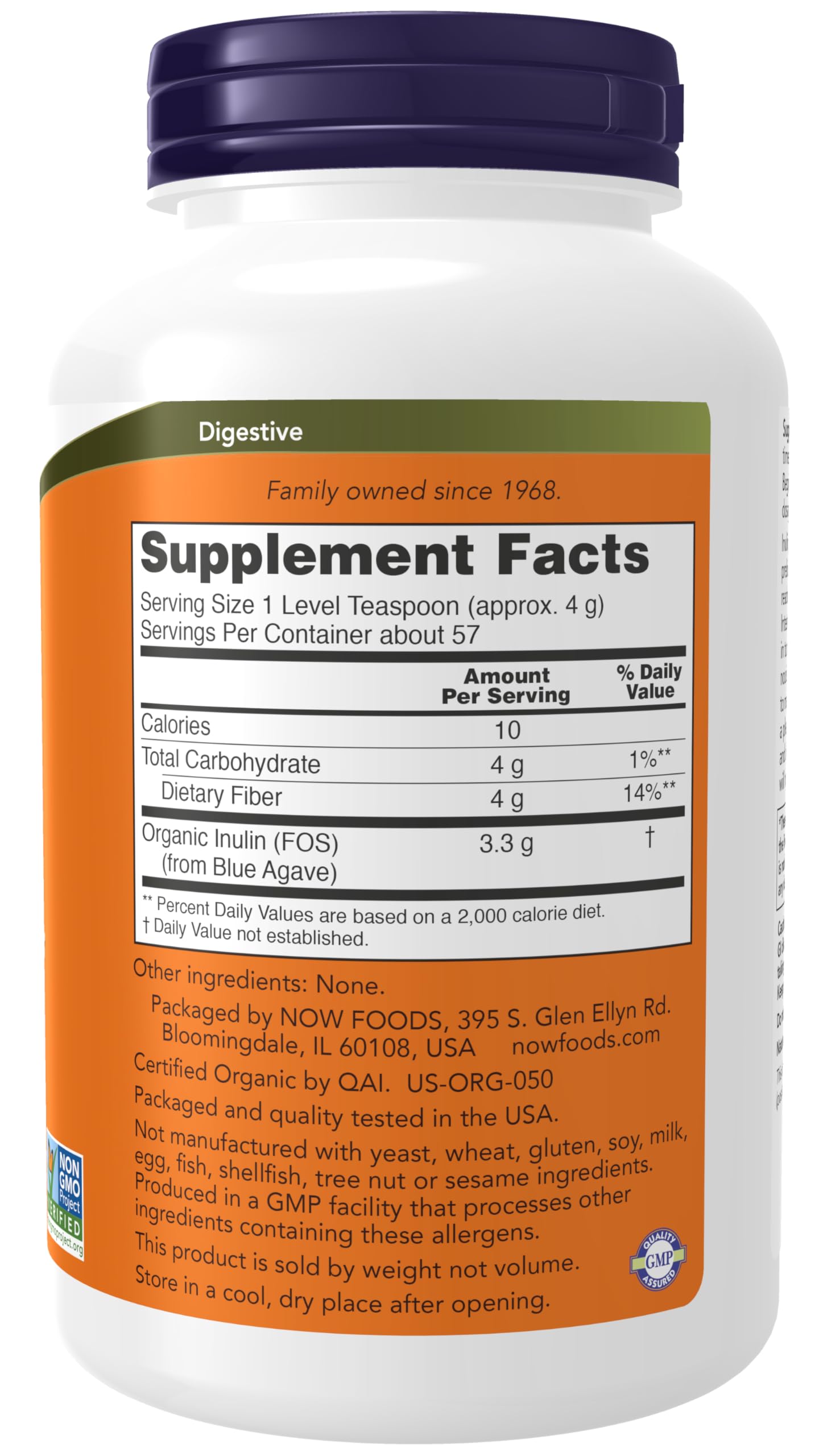 NOW Foods Supplements, Inulin Prebiotic Pure Powder, Certified Organic, Non-GMO Project Verified, Intestinal Support*, 1-Pound - Nirvana Guru