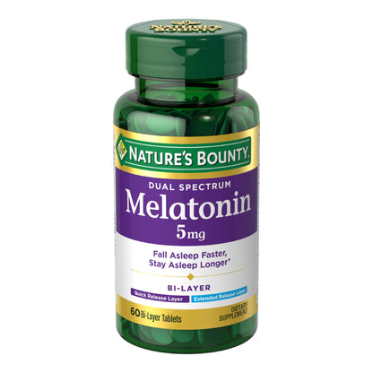Nature's Bounty Melatonin 5mg Dual Spectrum, 100% Drug Free Sleep Supplement, Quick Release and Extended Release, Promotes Relaxation and Sleep Health, 60 Bi-Layer Tablets Nirvana Guru