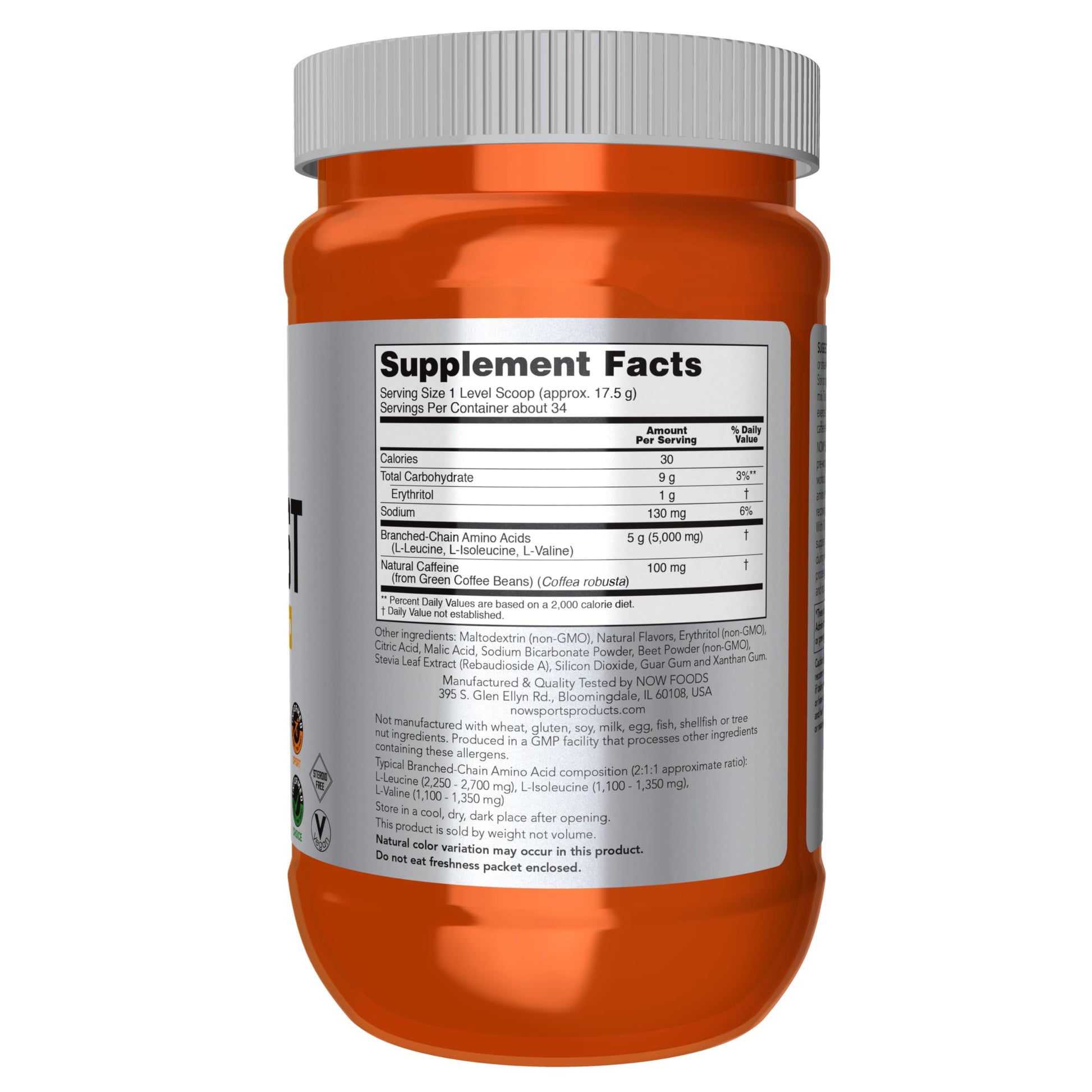 NOW Foods Sports Nutrition, BCAA Blast Powder, 5 g BCAA, 100 mg Caffeine, Tropical Punch, 600-Grams - Nirvana Guru