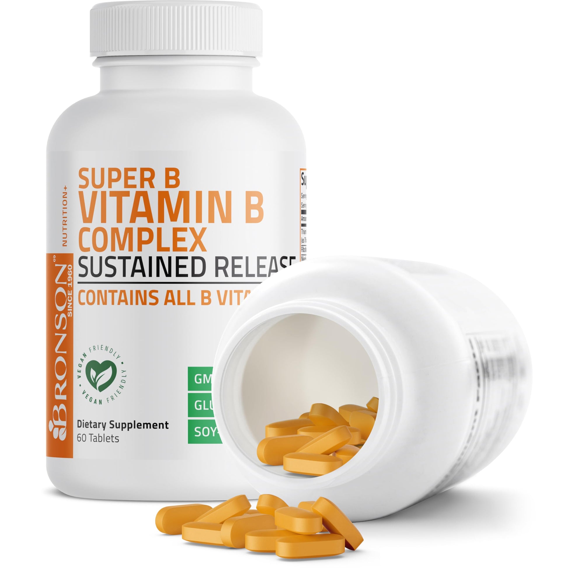 Bronson Super B Vitamin B Complex Sustained Slow Release (Vitamin B1, B2, B3, B6, B9 - Folic Acid, B12) Contains All B Vitamins 60 Tablets Nirvana Guru