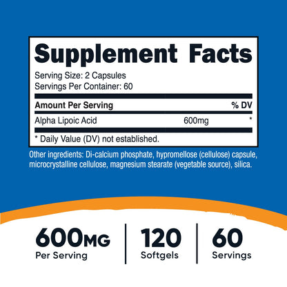 Nutricost Alpha Lipoic Acid 600mg Per Serving, 240 Capsules - Gluten Free, Vegetarian Capsules, Soy Free & Non-GMO