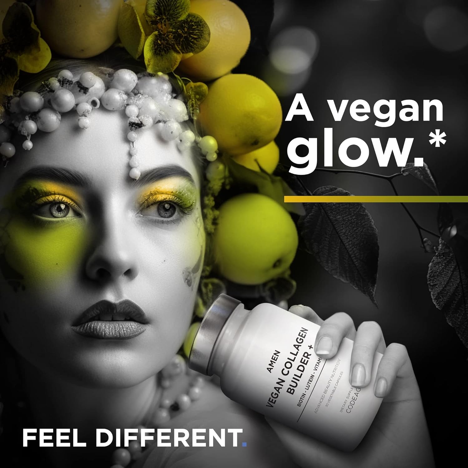Amen Plant-Based Vegan Collagen Builder Supplement - Organic Whole Foods, Lutein, Vitamin C, Biotin, Lysine, Proline Collagen Boosters - Organic Cranberry, Lemon, Strawberry - Once A Day - 30 Capsules Nirvana Guru