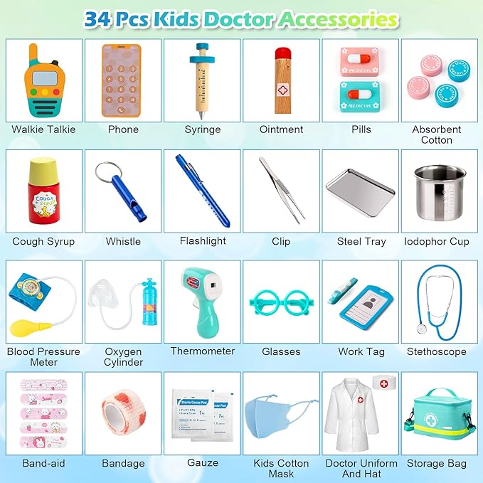 Sundaymot Doctor Kit for Kids, 34 Pcs Pretend Playset for Toddlers, Doctor kit for Toddlers 3-5, with Medical Bag, Stethoscope and Other Accessories, for Boys and Girls Fun Role Playing Game nirvanaguru