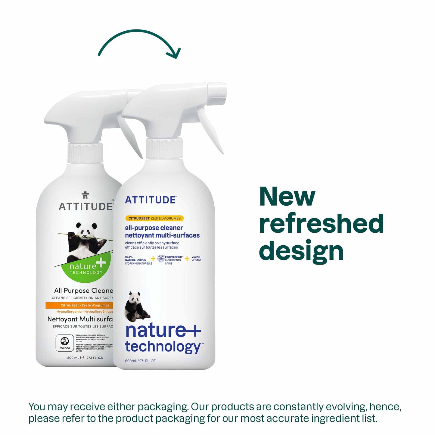 ATTITUDE All Purpose Cleaner Spray, EWG Verified, Vegan, Made with 94% Plant-Based Ingredients, Streak-Free for Kitchen, Bathroom, Glass & More, Citrus Zest Scent, 27.1 Fl Oz Nirvana Guru